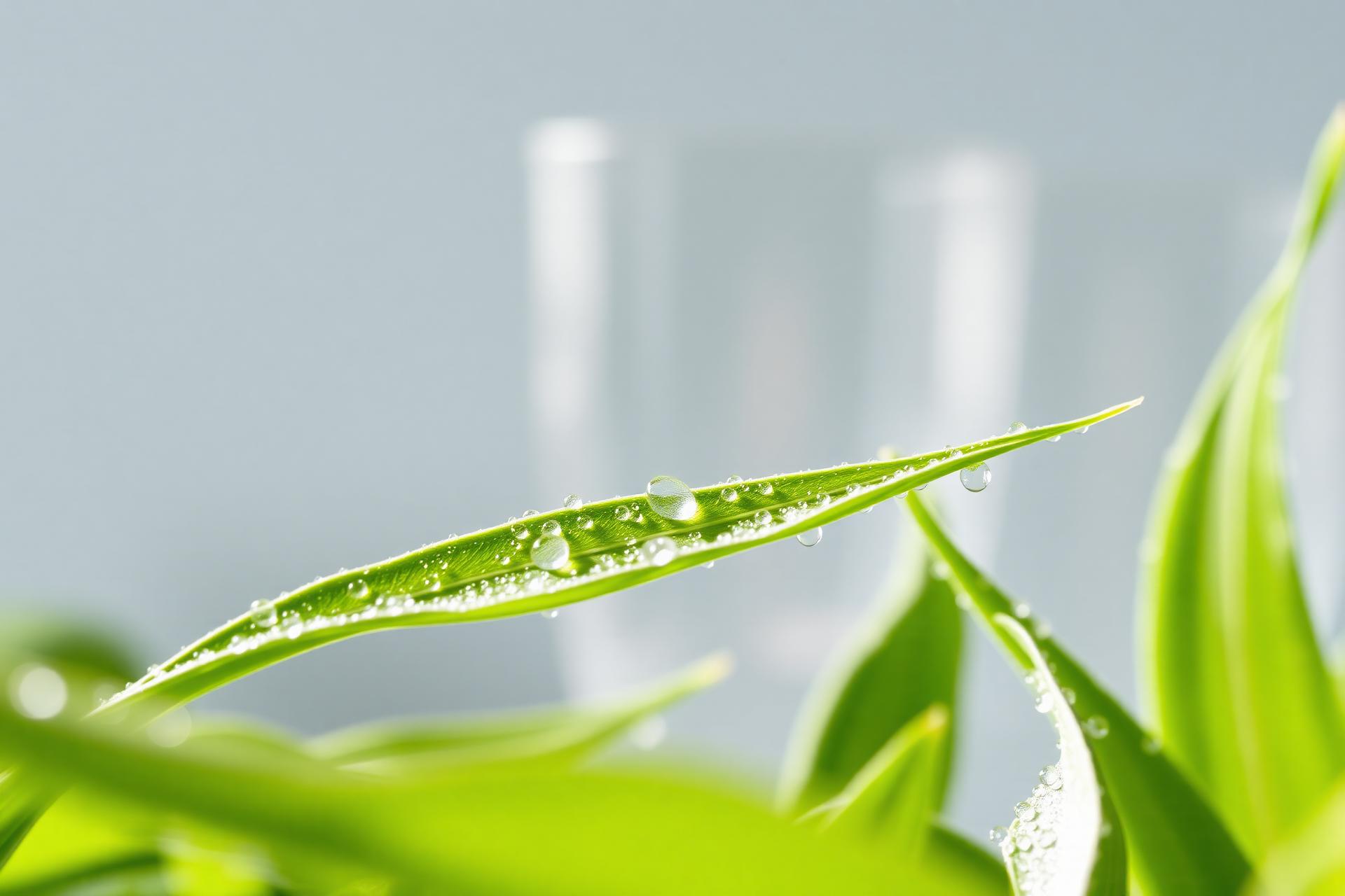 Botanical leaves with laboratory glassware